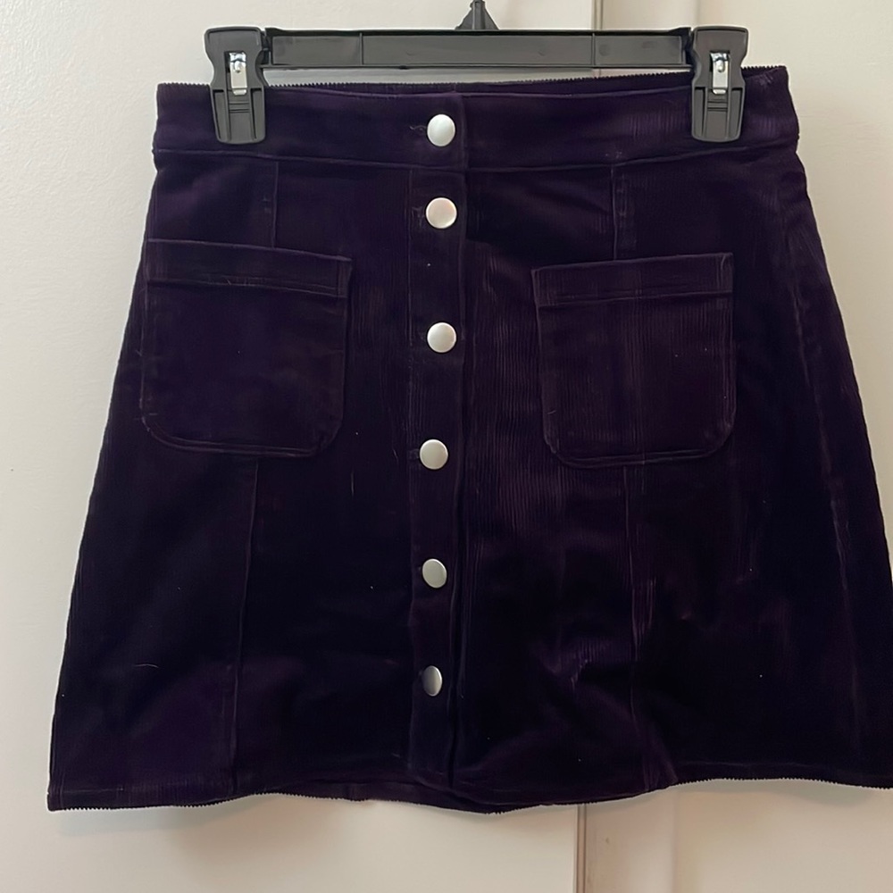 Purple Button Up Corduroy Skirt